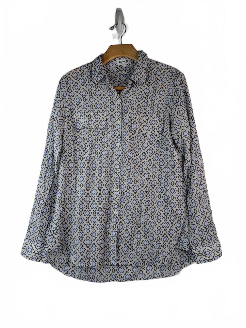 Express The City Shirt Long Sleeve Button-Up in Geometric Mosaic Pattern Size M